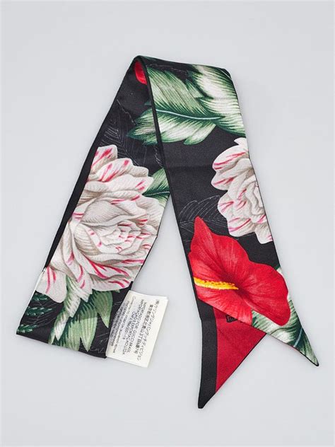 New Gucci Soul Hawaiian Floral Twill Silk Print Neck Bow Scarf 